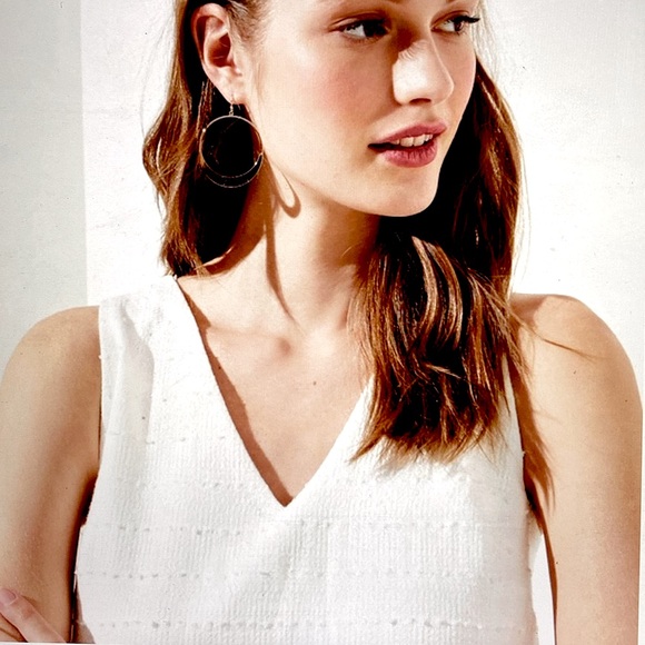 Loft Sleeveless Textured Tweed V Neck Cotton Shift Career Dress White Size 8 - Picture 2 of 16